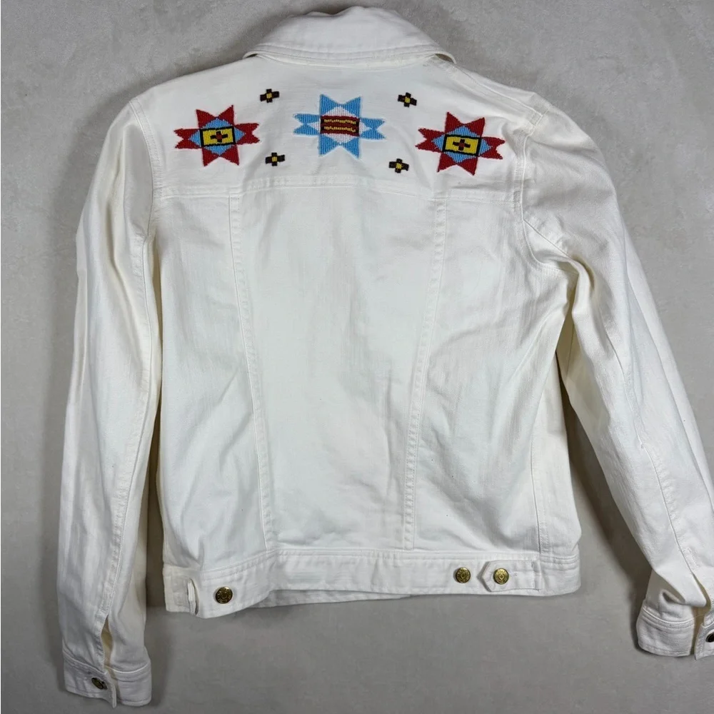 Women’s Polo Ralph Lauren White Jean Jacket Western Southwest Embroidered Bead - Picture 8 of 11